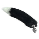 PLUG ANAL DE METAL COM CAUDA BLACK AND WHITE FOX TAIL