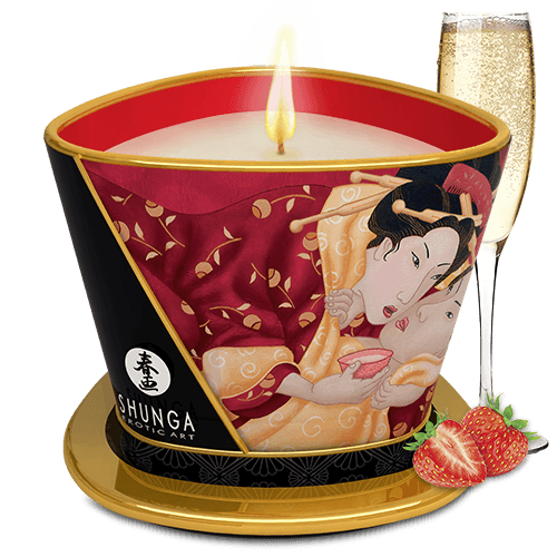 VELA DE MASSAGEM SHUNGA ROMANCE CHAMPANHE E MORANGO 170ML