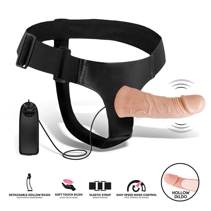 STRAP-ON ELETO COM DILDO OCO, VIBRAÇÃO E CONTROLE REMOTO