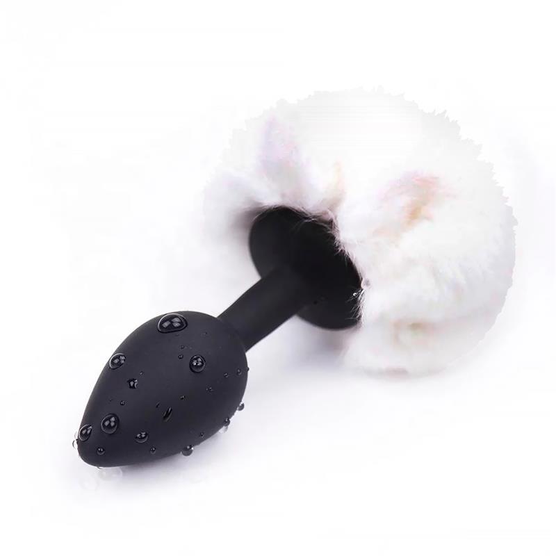 PLUG ANAL DE SILICONE PRETO COM POMPOM COELHINHO