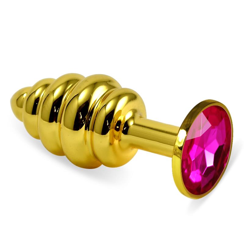 PLUG ANAL METÁLICO ESPIRAL EM DOURADO COM BRILHANTE