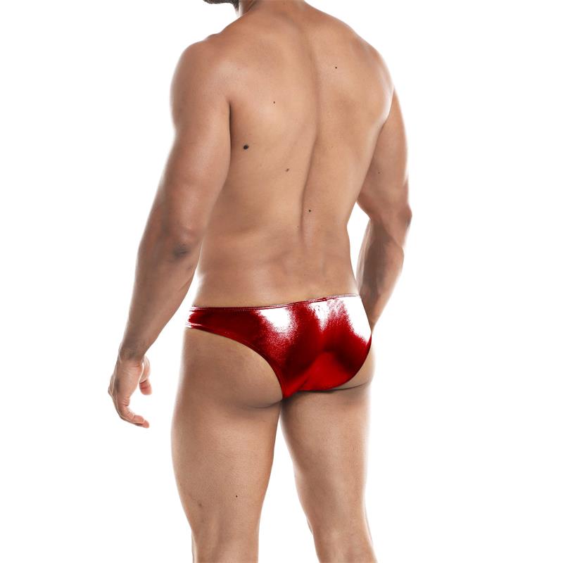 CUECA PROVOCANTE DE CORTE BAIXO BRILHANTE EM VERMELHO