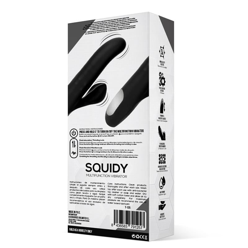 VIBRADOR SQUIDY COM FUNÇÃO DE MOVIMENTO E BOLAS ROTATIVAS DE SILICONE USB